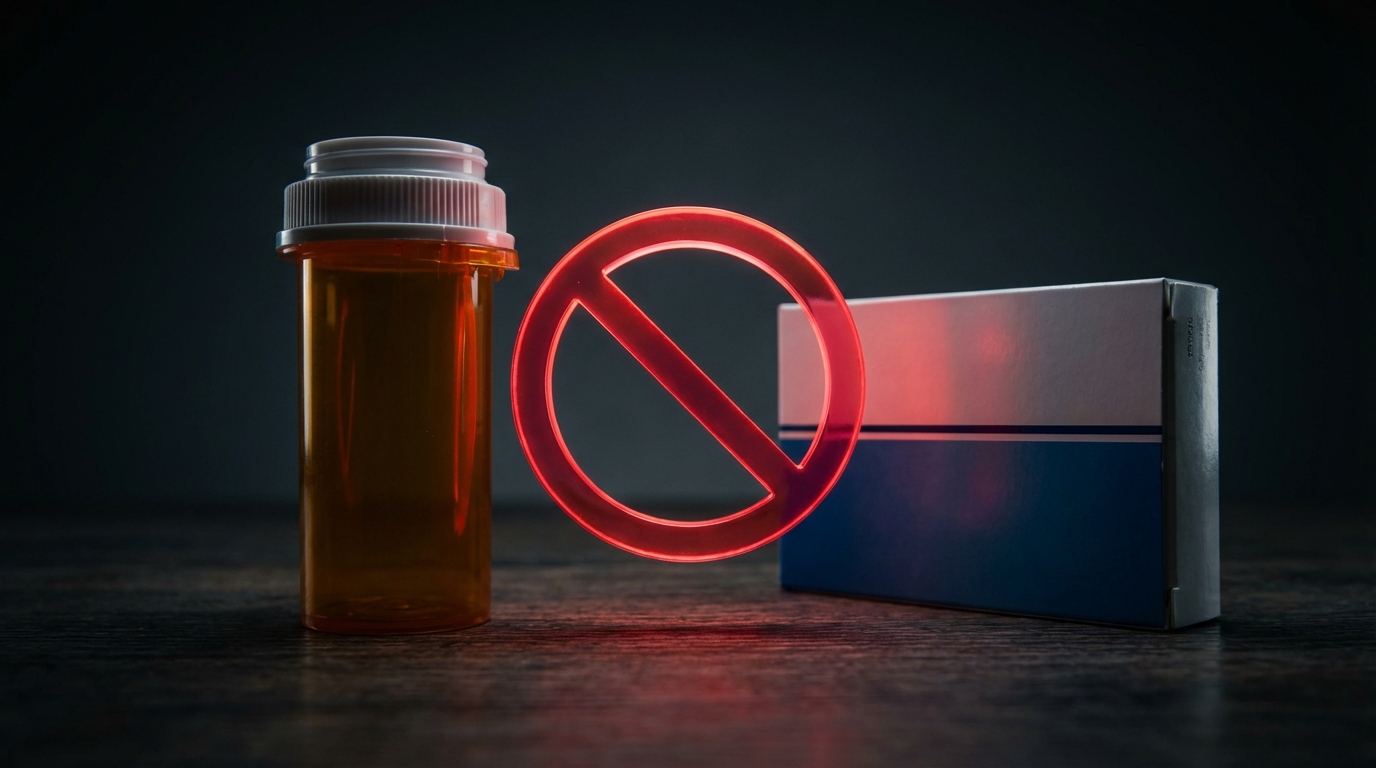 Medical warning showing the danger of mixing prescription NSAIDs with over-the-counter ibuprofen