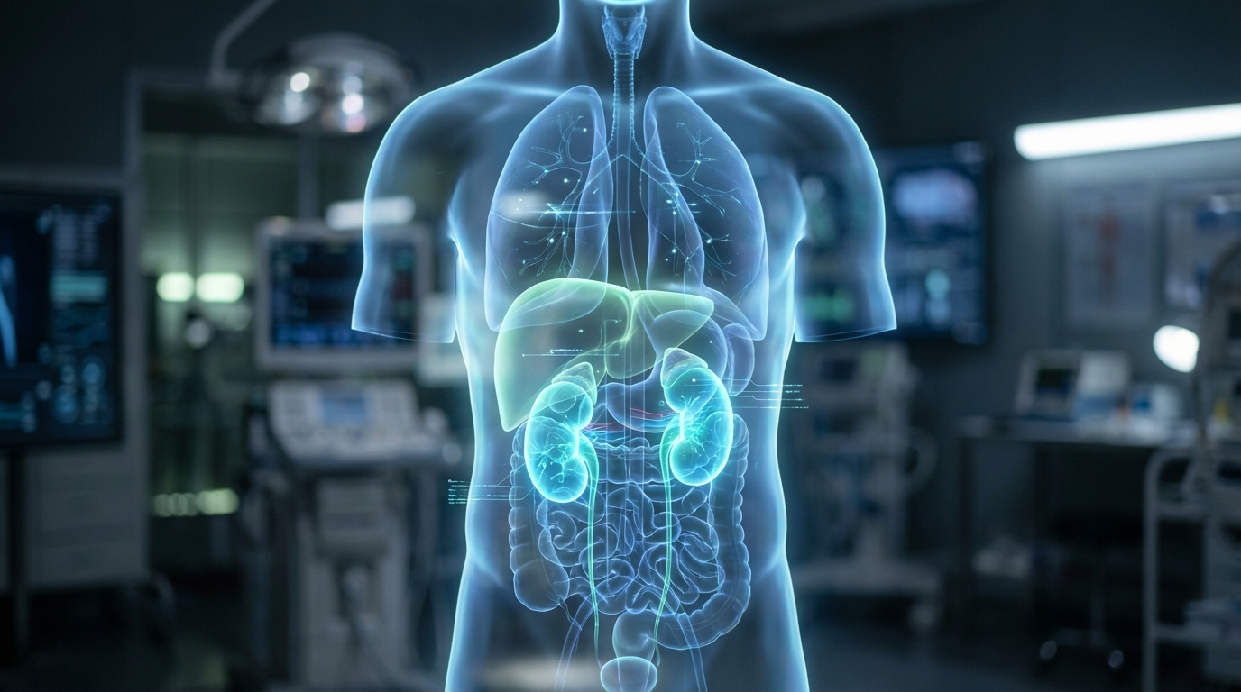 Medical illustration showing how the liver and kidneys process a meloxicam dosage