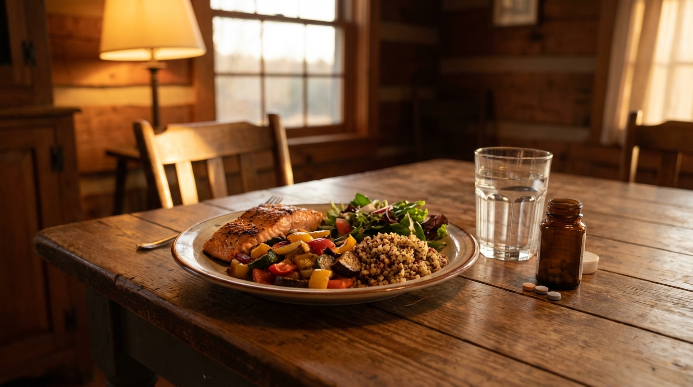 Eating a full dinner before taking meloxicam to protect the stomach lining