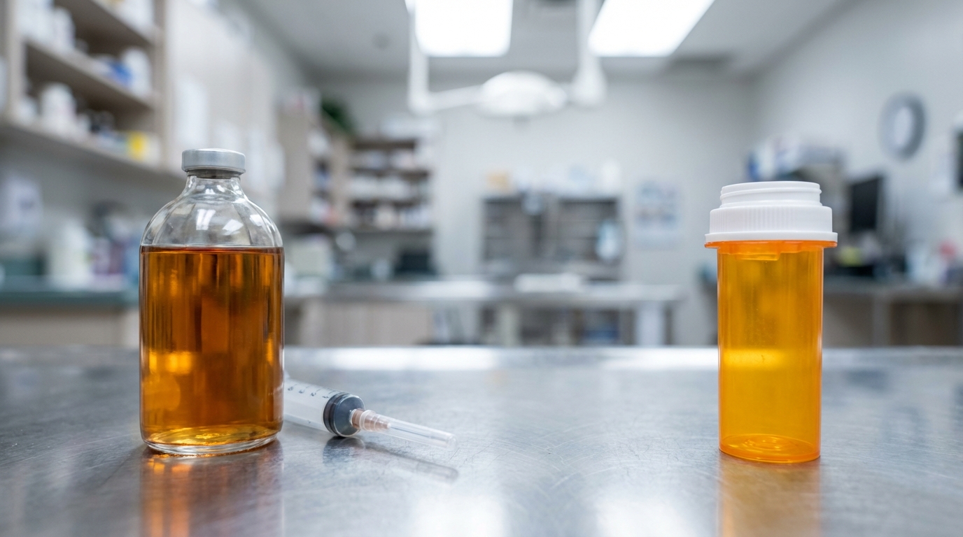 Comparison of veterinary medicine Metacam and human prescription pill bottles