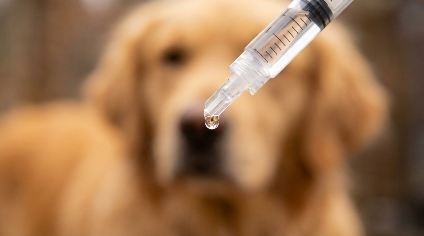 Micro-calibrated liquid dosing syringe used in veterinary medicine for dogs