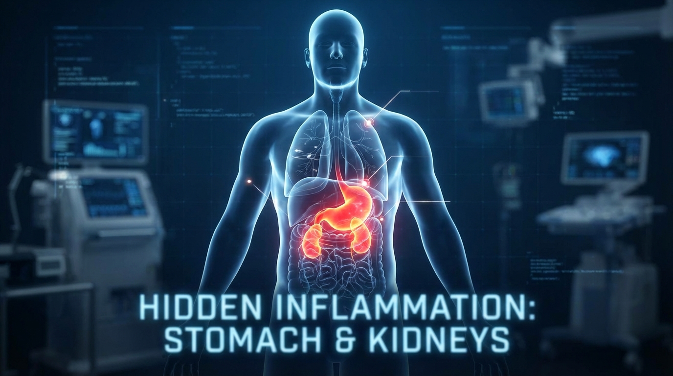 3D medical illustration showing hidden organ damage and liver damage from OTC abuse.