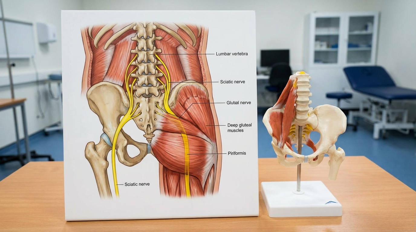 Illustration of the sciatic nerve pathway highlighting the need for realistic sciatica relief