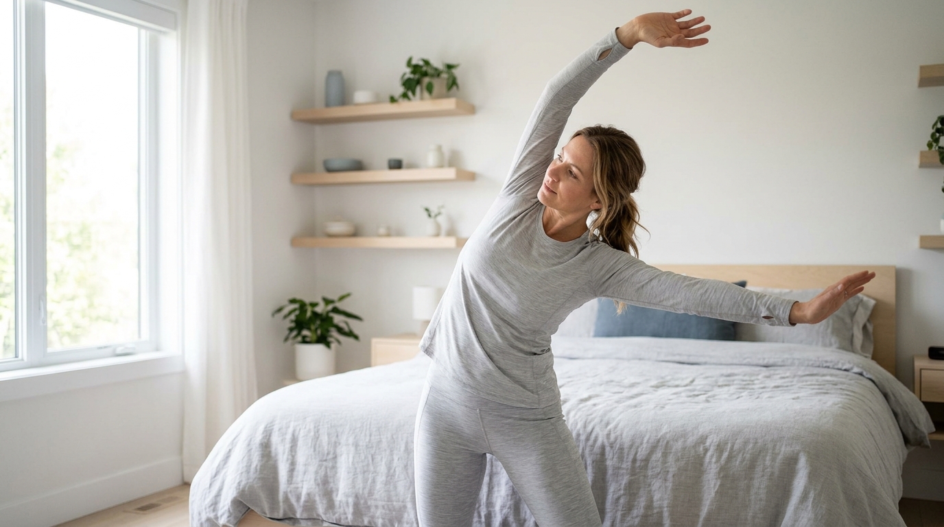 A patient experiencing improved morning mobility while using meloxicam compared to older, short-acting ibuprofen treatments.