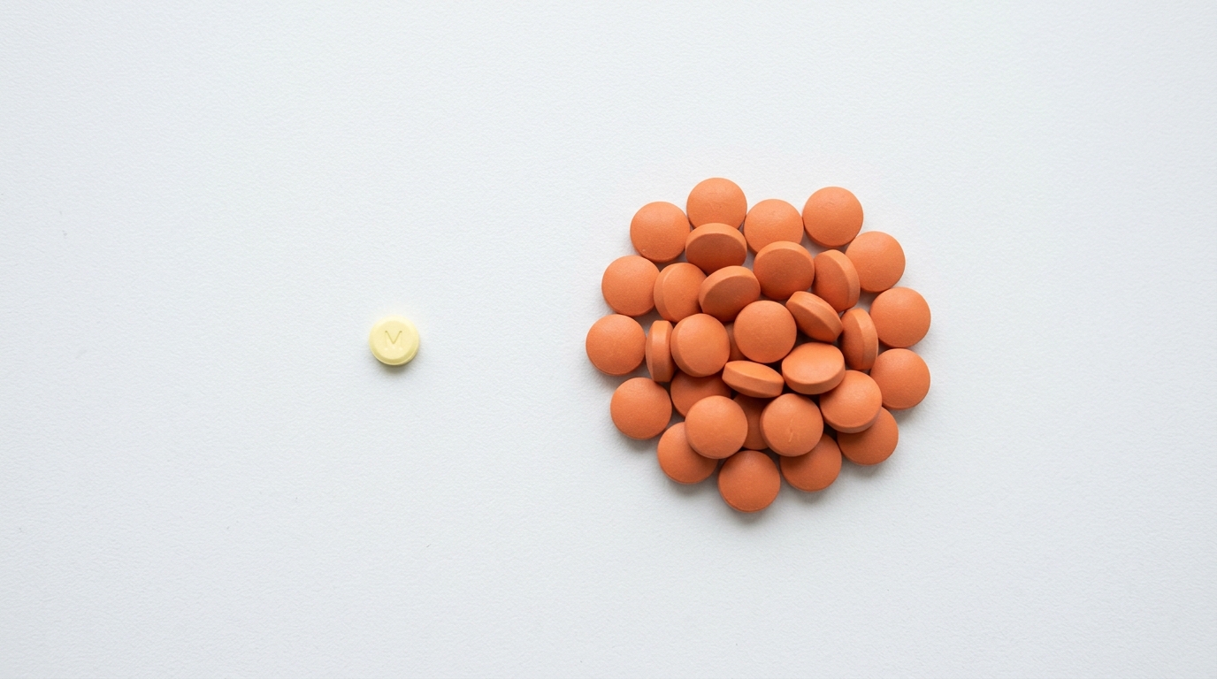 A visual comparison showing is meloxicam stronger than ibuprofen by displaying dosage size differences for equivalent pain relief.