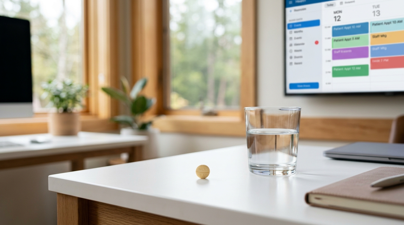 A single meloxicam tablet illustrating the start of a once-daily treatment for chronic arthritis relief.