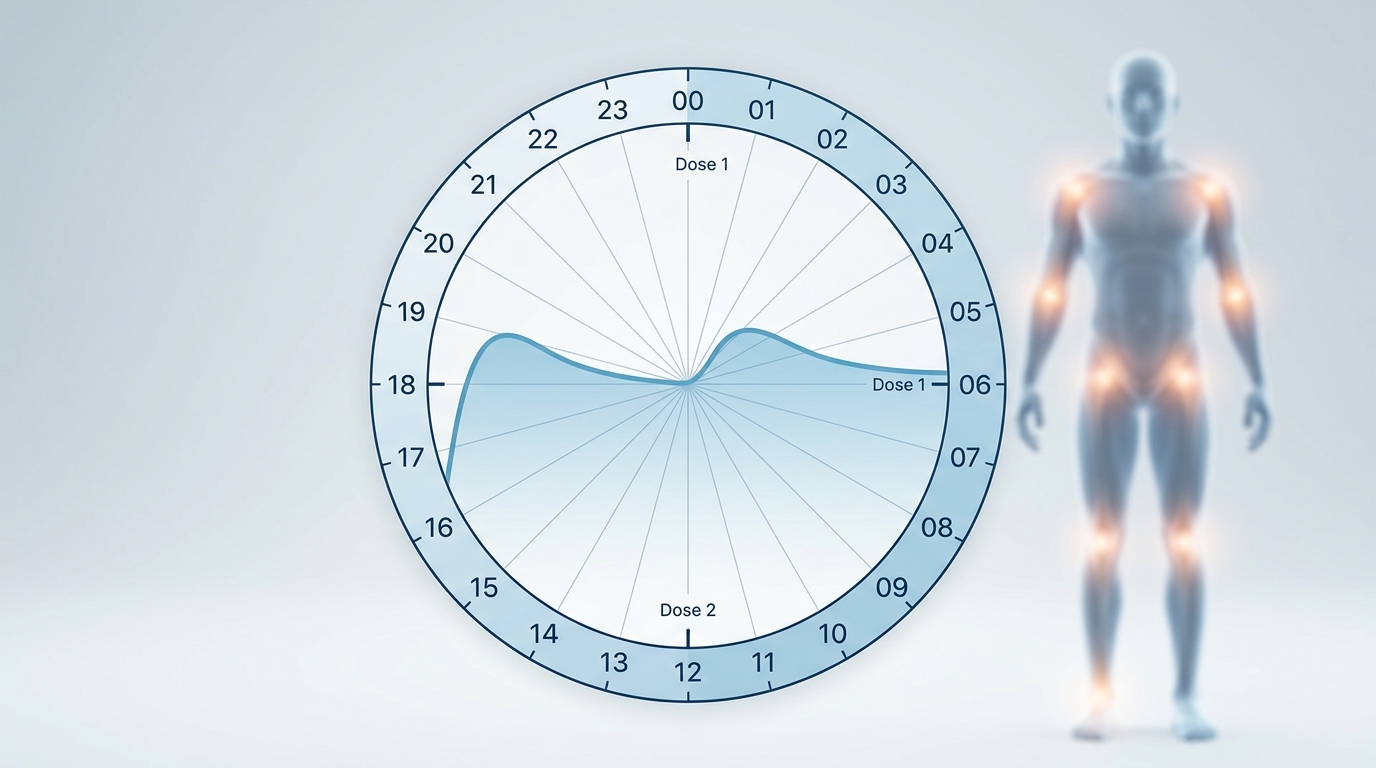 A conceptual chart illustrating the 24-hour steady plasma concentration levels of once-daily meloxicam dosing for chronic arthritis.