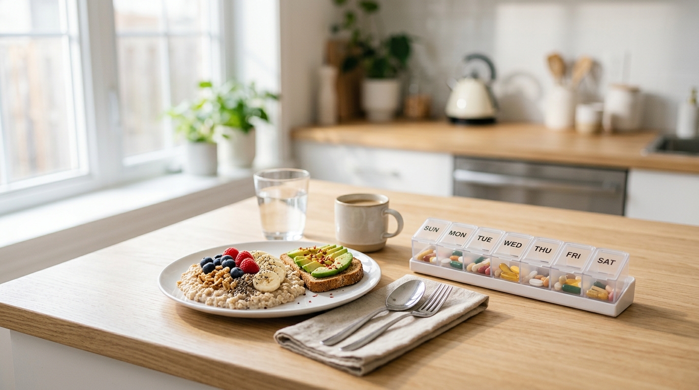 A daily routine for taking meloxicam with food to avoid missing a dose