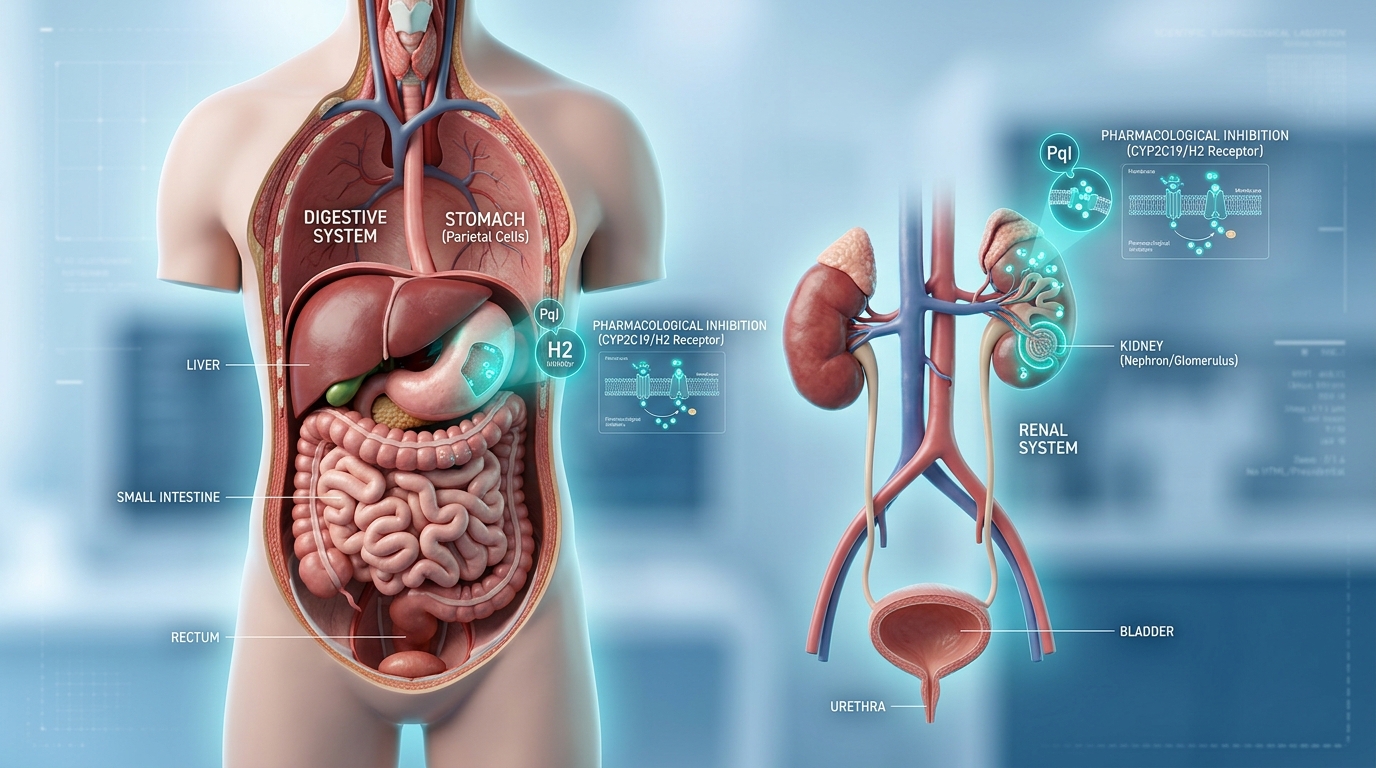 Medical illustration depicting the physiological risks of combining multiple NSAID medications on the stomach and kidneys.
