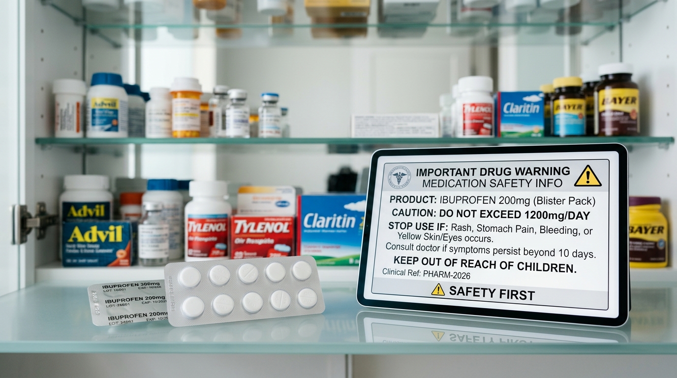 Close-up of medication bottles and labels representing the risks of NSAID stacking and meloxicam breakthrough pain management.