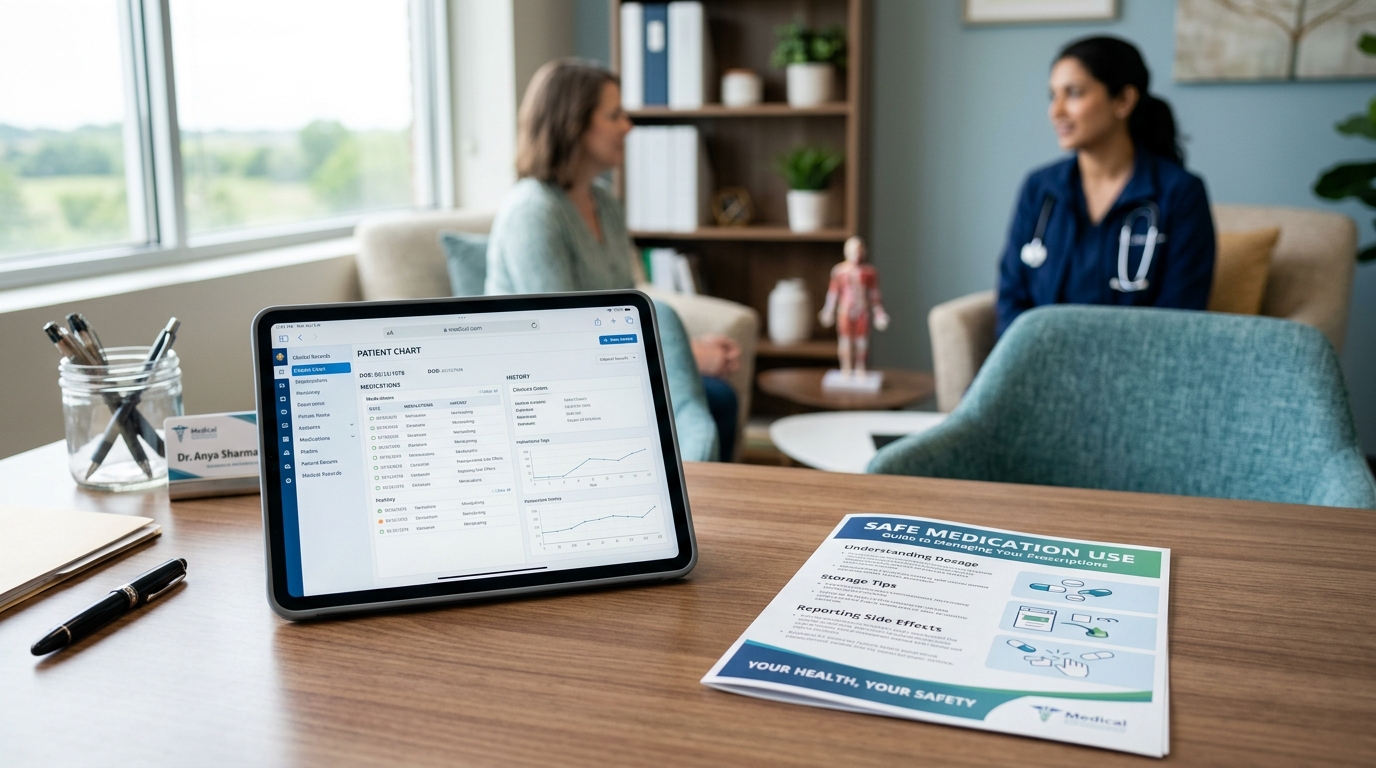 A clinical consultation setting discussing medication safety to clarify whether meloxicam is addictive for arthritis patients.