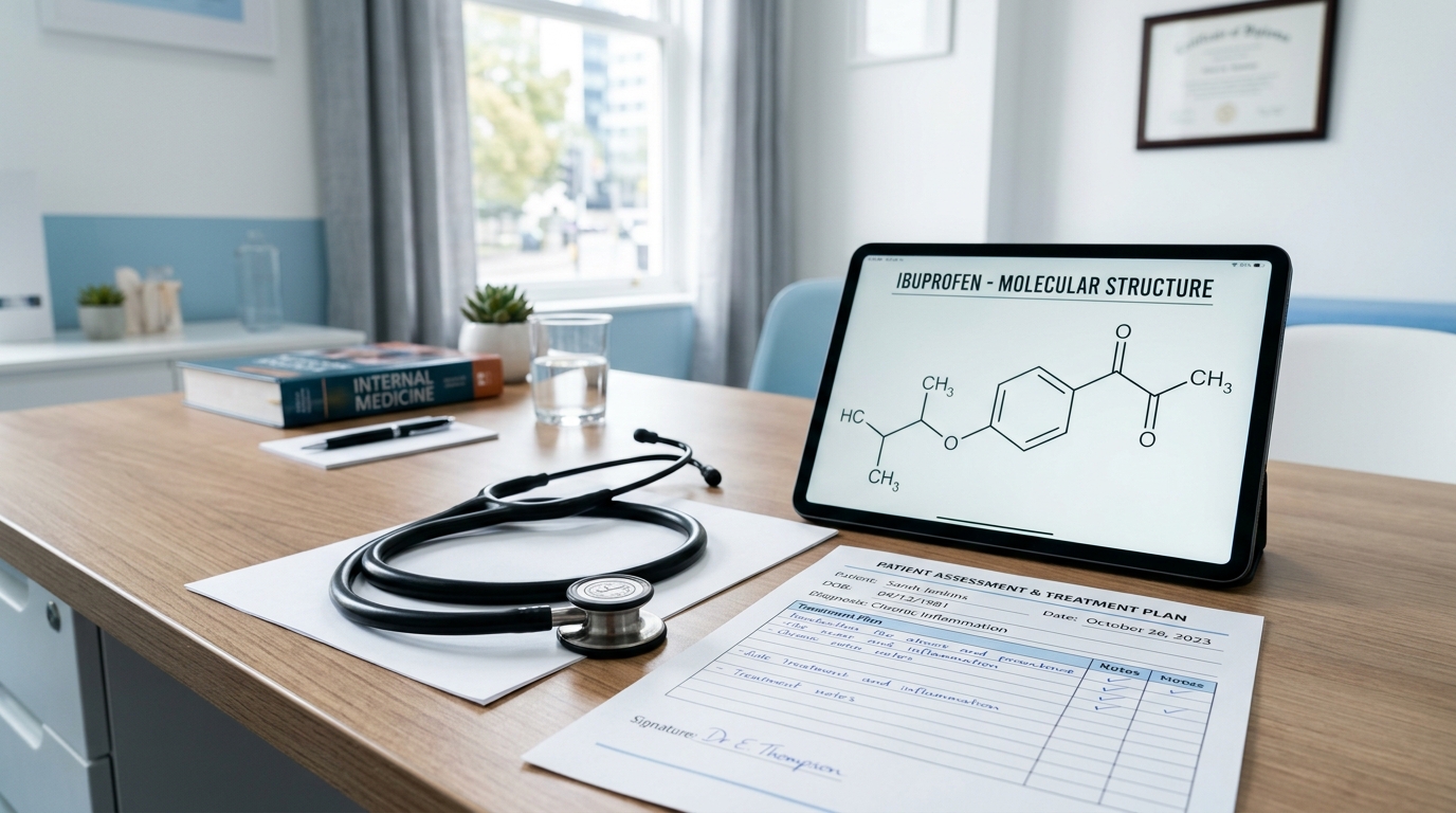 Medical document and stethoscope representing pharmacological safety, addressing whether meloxicam is a narcotic or controlled substance.