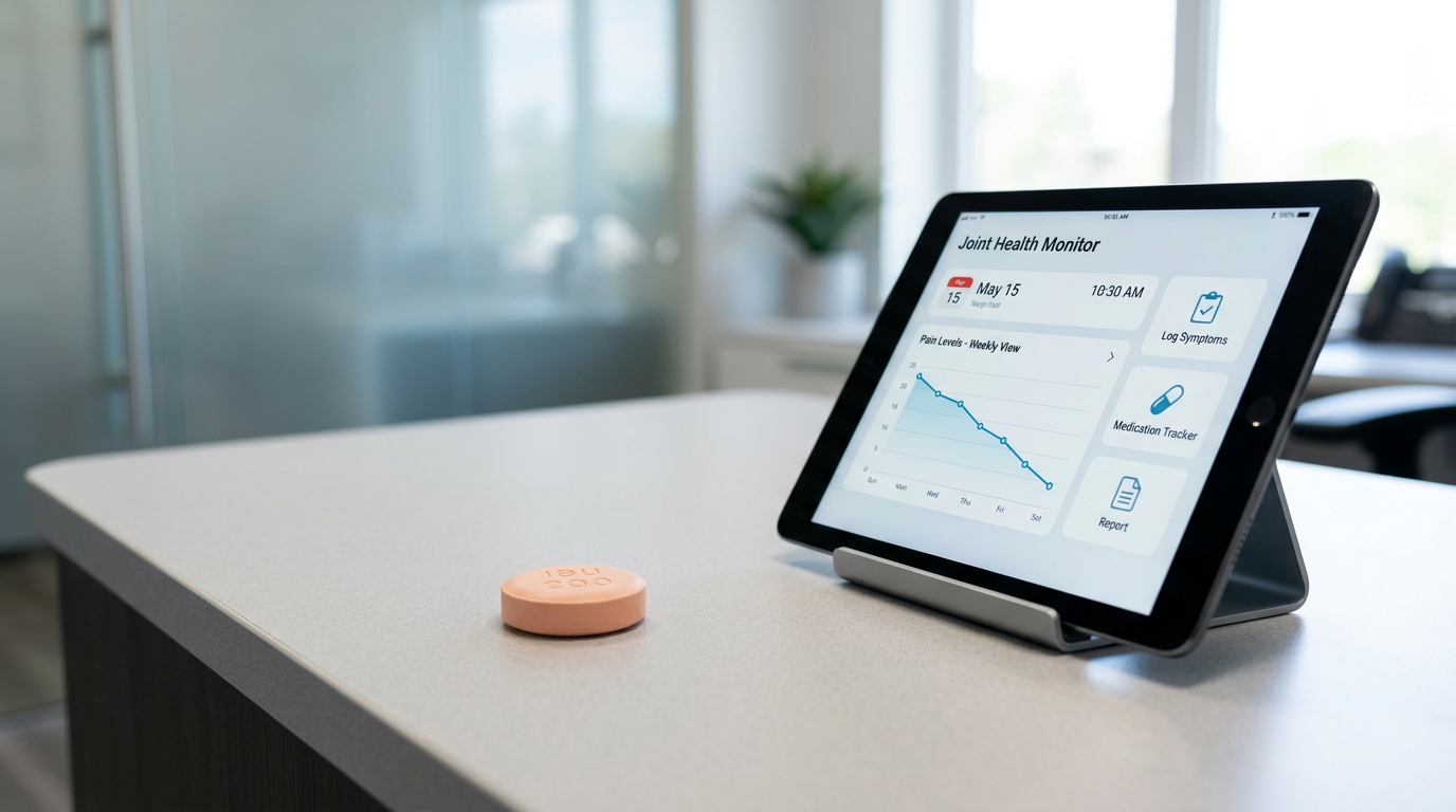 A close-up of an ibuprofen tablet representing rapid relief for acute joint pain and inflammatory flares.